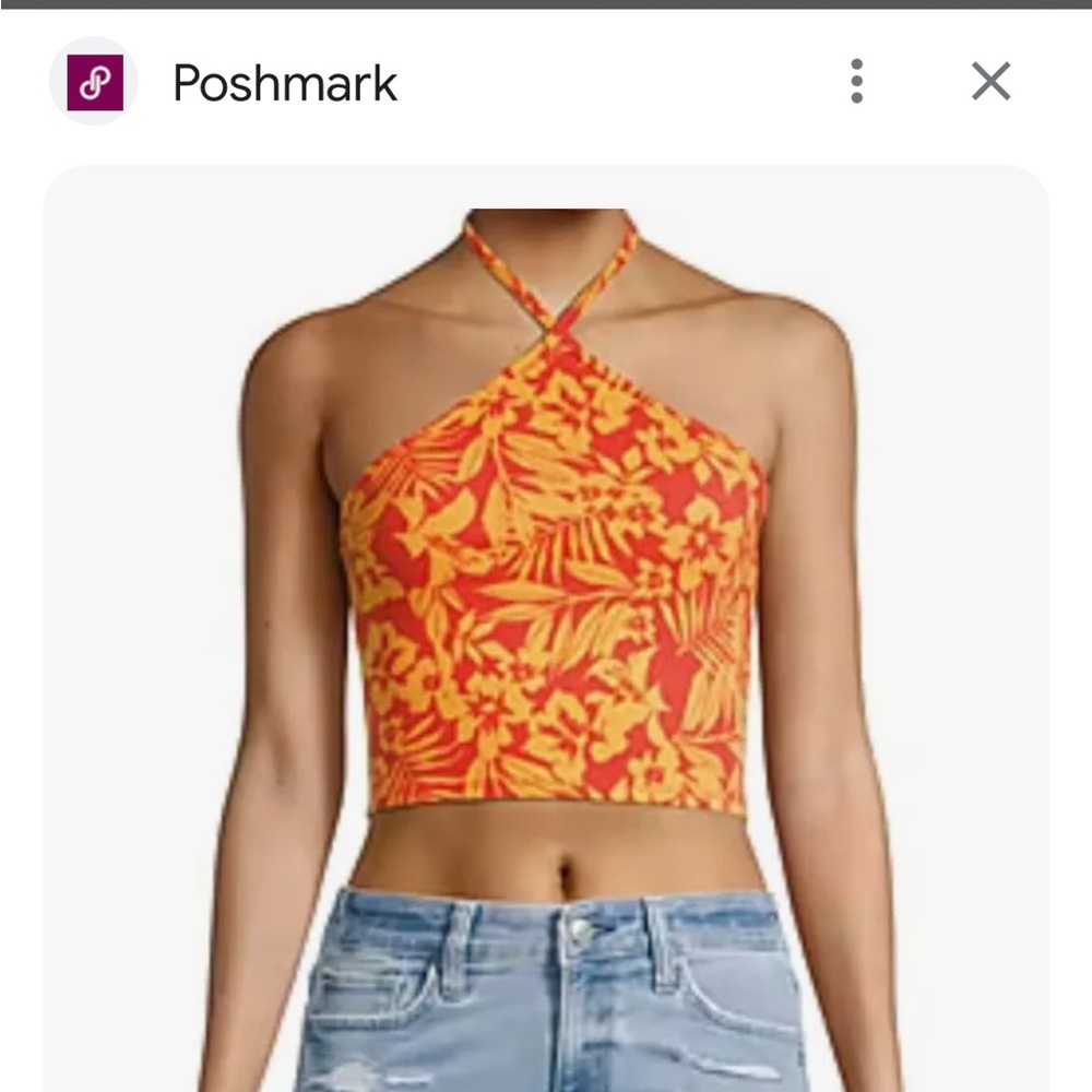 Arizona Juniors Small Coral tropical Crop Top Halter Neck Tank Top stretchy